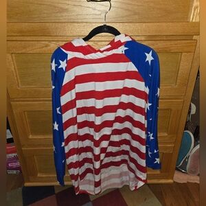 LuLaRoe Red and White Striped Hooded Tunic